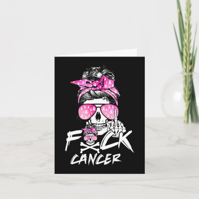 Fck Breast Cancer Women Warrior Pink Ribbon Messy  Card (Front)