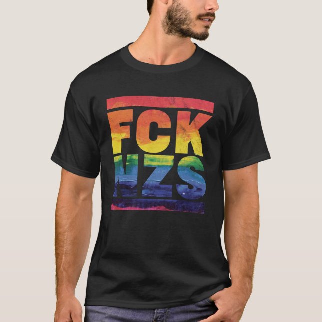 FCK NZS The World is Colourful Rainbow Colours LGB T-Shirt (Front)