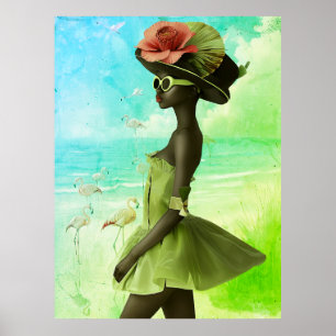 *~* FD2 25 Bold  Flamingo Tropical Black Woman  Poster