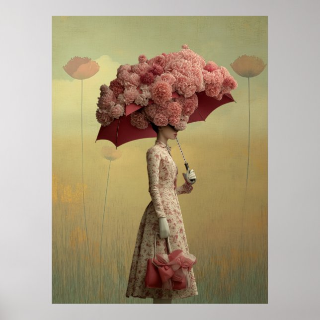 *~* FD2 26 Surreal  Retro Flowers Umbrella Vintage Poster (Front)