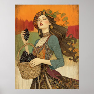 *~* FD2  Fall  Girl Autumn Retro Grapes  5 Poster
