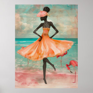 *~* FD2 Pink Flamingo Tropical Black Woman 28  Poster