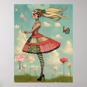 FD2 Retro Whimsical Girl Art Vintage Floral 13 Poster