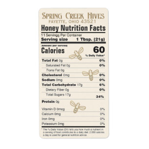 FDA Compliant Nutrition Fact Honey Label with Bees