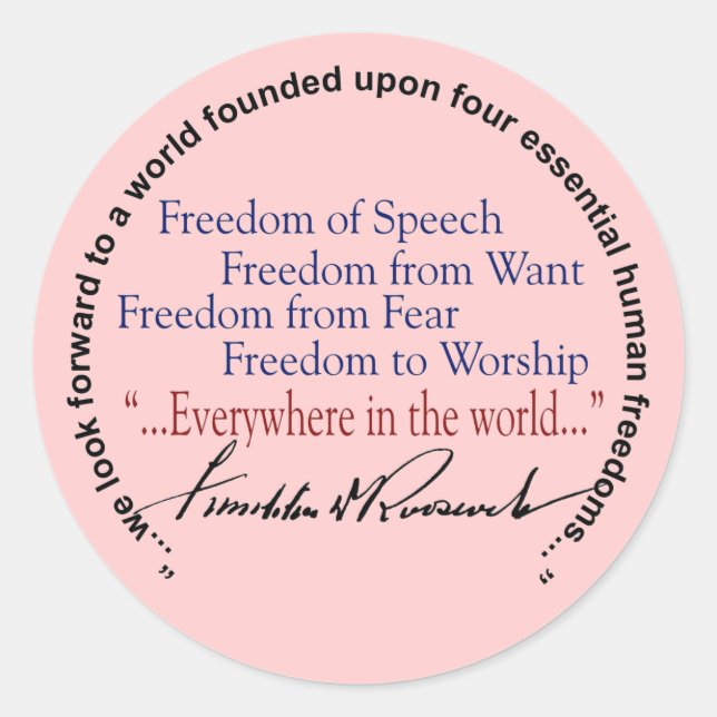 FDR Four Freedoms Tribute Classic Round Sticker (Front)