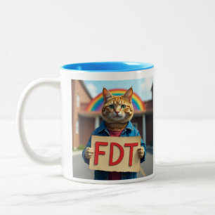 FDT Cat with Sign Rainbow Two-Tone Coffee Mug