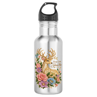 Fear Less Shine More: Ornamental Floral Deer 532 Ml Water Bottle