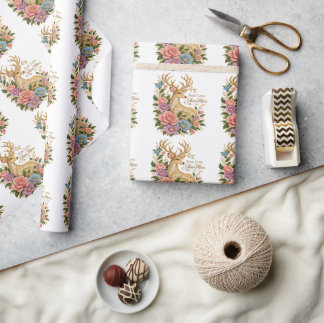 Fear Less Shine More: Ornamental Floral Deer Wrapping Paper