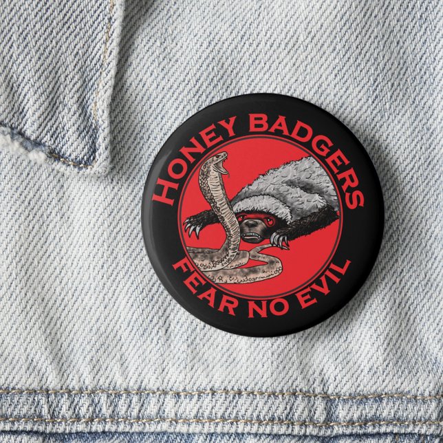 Fear no Evil Badass Honey Badger Nasty Animal Art 6 Cm Round Badge (Honey badger verses cobra snake quote honey badgers fear no evil black and red lapel pin )