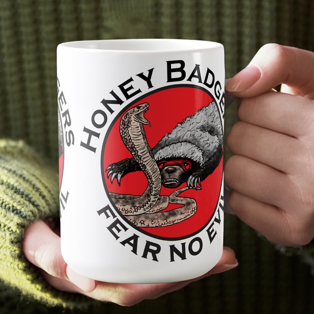 Fear no Evil Badass Honey Badger Red Animal Art Coffee Mug (Honey badgers Fear no evil Funny honey badger & snake badass animal quote coffee mug)
