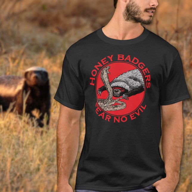 Fear no Evil Badass Honey Badger Red Animal Art T-Shirt (Honey badgers fear no evil quote red and black tshirt )