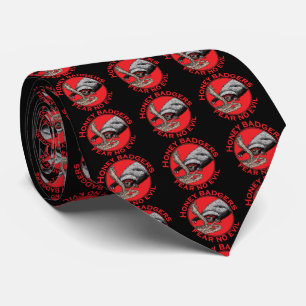 Fear no Evil Badass Honey Badger Red Animal Art Tie
