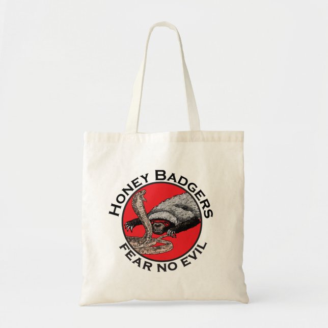 Fear no Evil Badass Honey Badger Red Animal Art Tote Bag (Front)