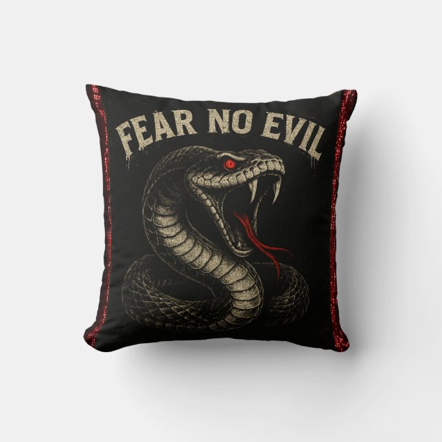 FEAR NO EVIL – Fierce Black Cobra Snake Graphic  Cushion (Front)