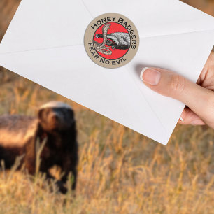 Fear No Evil Honey Badger Funny Animal Red Design Classic Round Sticker