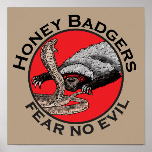 Fear No Evil Honey Badger Funny Animal Red Design Poster