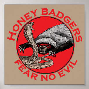 Fear No Evil Honey Badger Funny Animal Red Design Poster