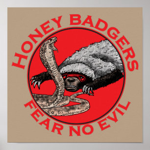 Fear No Evil Honey Badger Funny Animal Red Design Poster