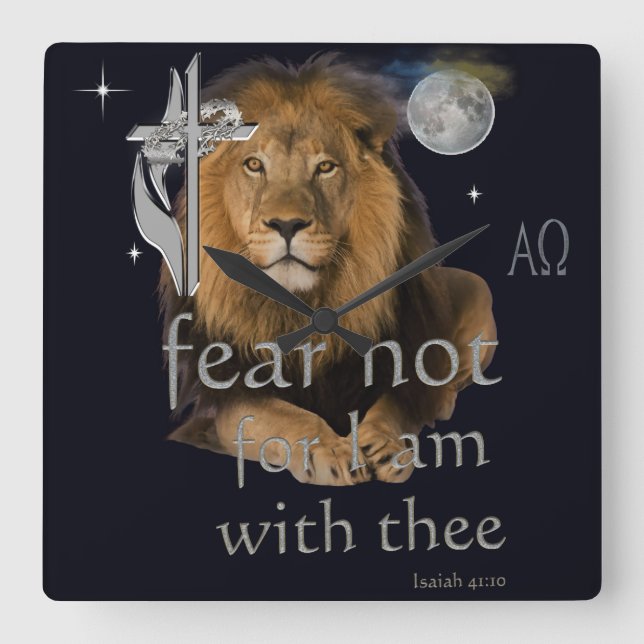 Fear not for I am with thee Square Wall Clock (Front)