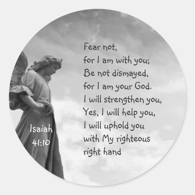 Fear Not, Isaiah Scripture Comforting Angel Classic Round Sticker (Front)