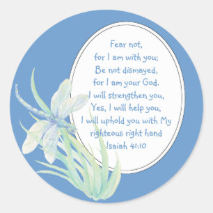 Fear Not, Isaiah Scripture Dragonfly Blue, Green Classic Round Sticker