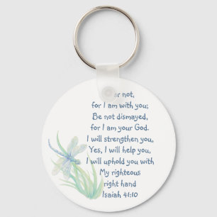 Fear Not, Isaiah Scripture Dragonfly Blue, Green K Key Ring