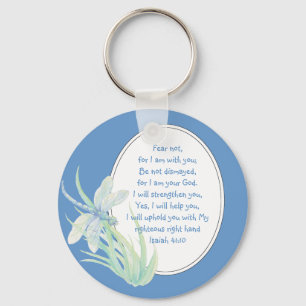 Fear Not, Isaiah Scripture Dragonfly Blue, Green Key Ring