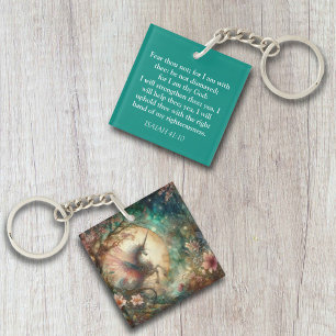 Fear Not Isaiah Verse Watercolor Unicorn Christian Key Ring
