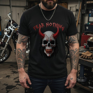 Fear Nothing Red Horned Skull Graphic T-Shirt