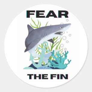 fear the fin shark classic round sticker