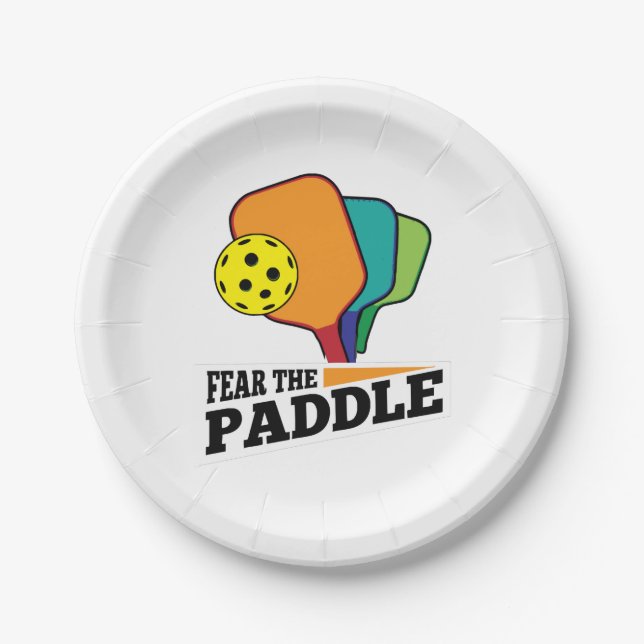 Fear the Paddle Funny Pickleball Picklballs and Pi Paper Plate (Front)
