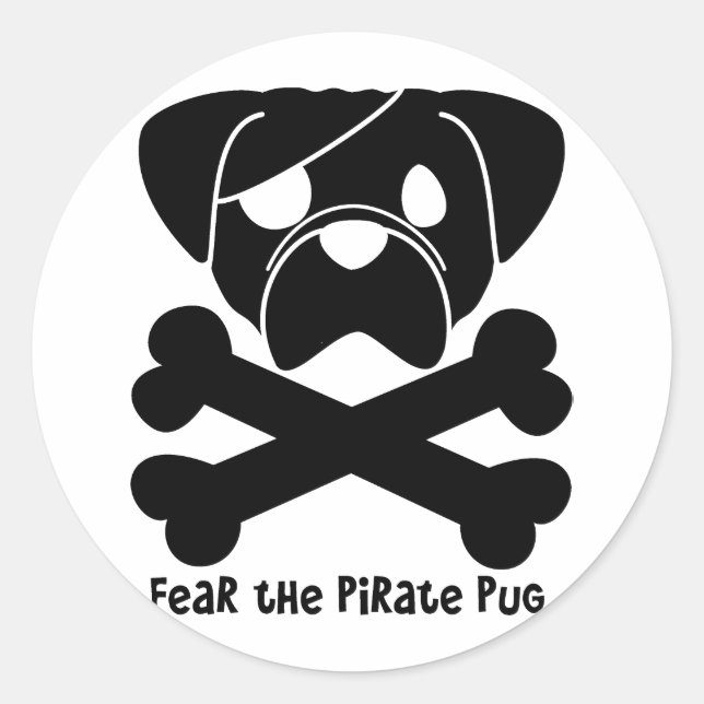 Fear the Pirate Pug Classic Round Sticker (Front)