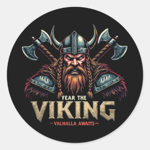 Fear The Viking Nordic Warrior Valhalla Awaits Classic Round Sticker