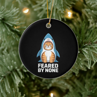 Feared By None Funny Cat in Shark Costume Humour Ceramic Ornament