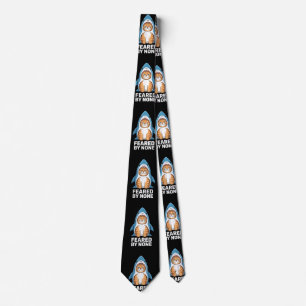Feared By None Funny Cat in Shark Costume Humour Tie