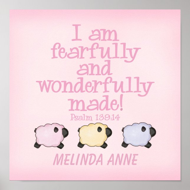 Fearfully and Wonderfully Made 12x12 Print - Pink (Front)