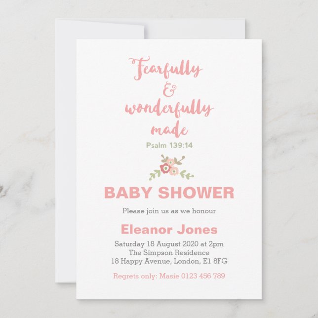 Fearfully and Wonderfully Made Baby Shower Invite (Front)
