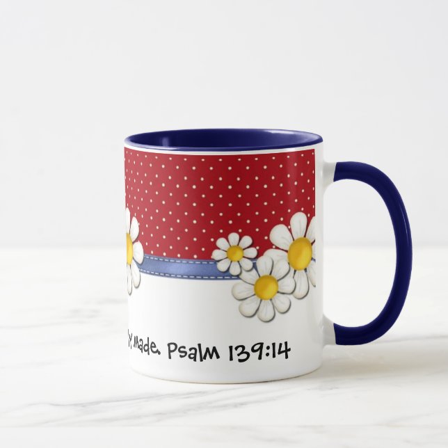 Fearfully and Wonderfully Made Denim Dots..Daisies Mug (Right)