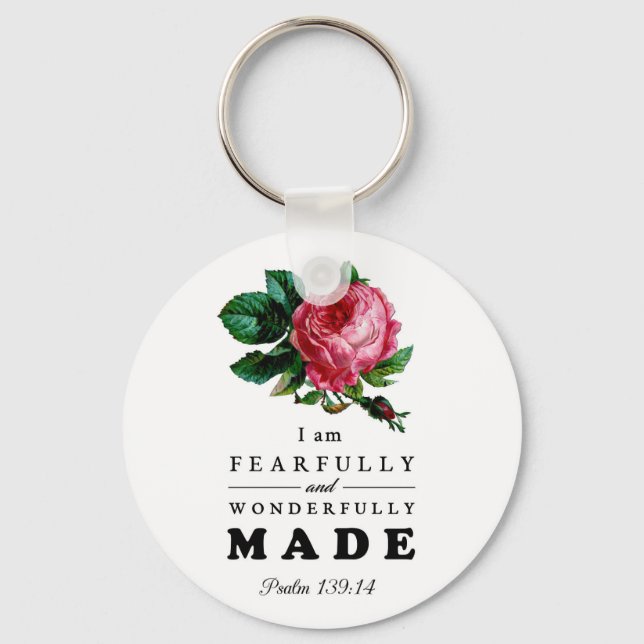 Fearfully and Wonderfully Made - Rose Key Ring (Front)