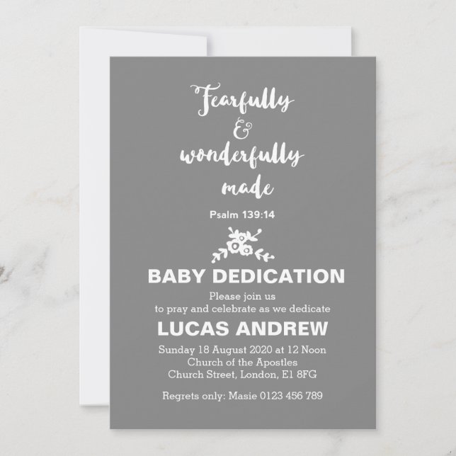 Fearfully & Wonderfully Made Baby Dedication Invitation (Front)