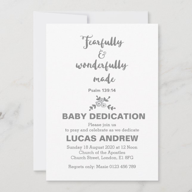 Fearfully & Wonderfully Made Baby Dedication Invitation (Front)