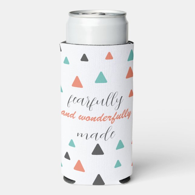 Fearfully Wonderfully Made Triangles Pattern Quote Seltzer Can Cooler (Seltzer Back)