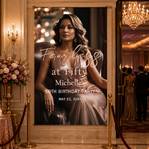 Fearless at Fifty Rose Gold Photo Birthday Party T Banner