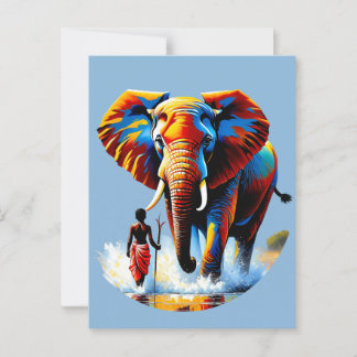 Fearless boy meets elephant bulls postcard