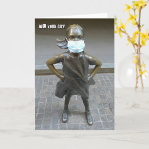 Fearless Girl wearing a face mask - NYC V card