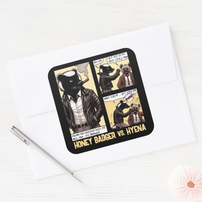 FEARLESS Honey Badger Fights a Hyena Square Sticker (Envelope)