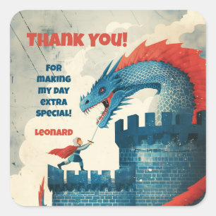 Fearless Knight and Dragon Birthday Party  Square Sticker