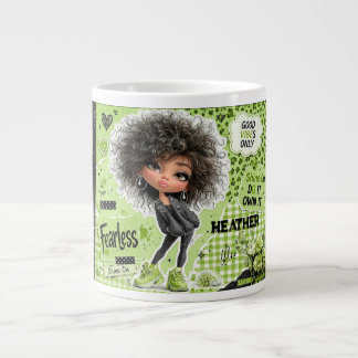 Fearless Lime Green Afro Girl Personalised Mug