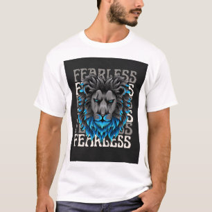 Fearless Lion – Bold Graphic Animal Art with Blue T-Shirt