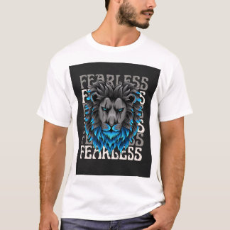 Fearless Lion – Bold Graphic Animal Art with Blue T-Shirt